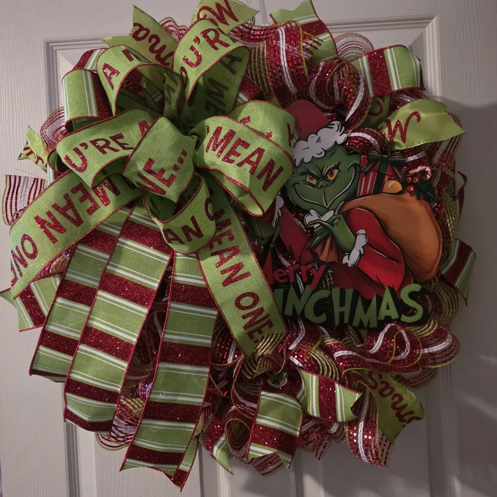 Festive Grinch Holiday Wreath with Red and Green Accents